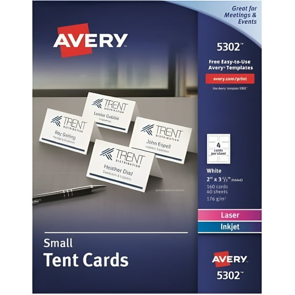 Avery - Tent Cards, White, 2 x 3 1/2, 4 Cards/Sheet, 160 Cards/Box