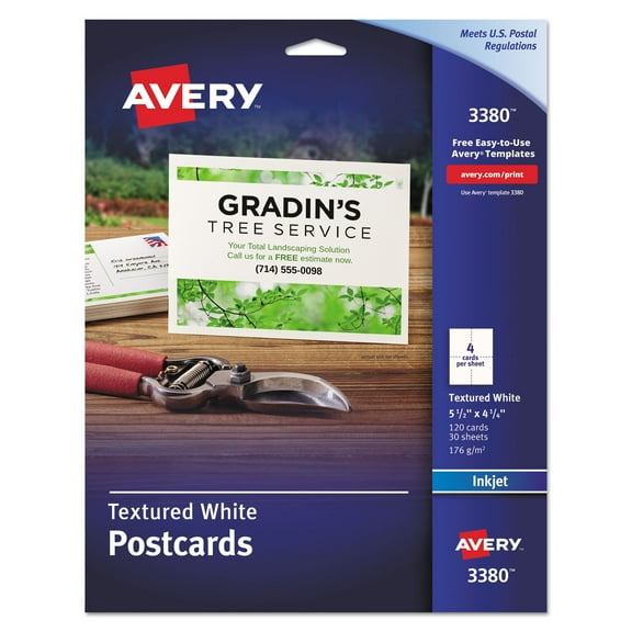 Avery Textured Postcards, Inkjet, Heavyweight, 4 1/4 x 5 1/2, Matte White, 120/Box (3380)