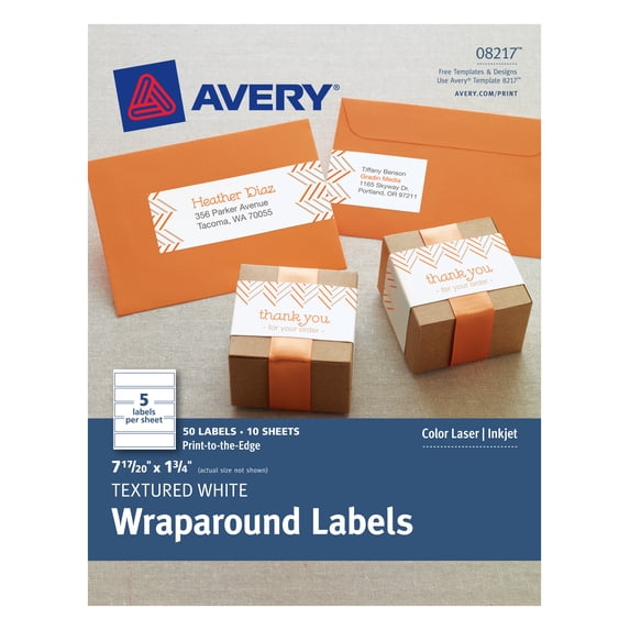 Avery Textured Wraparound Labels, White, 7.85 x 1.75 Inches, Pack of 50 (8217)