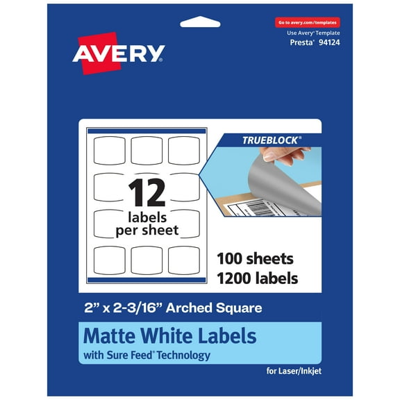 Avery TrueBlock Arched Square Labels, 2" x 2-3/16", 1,200ct