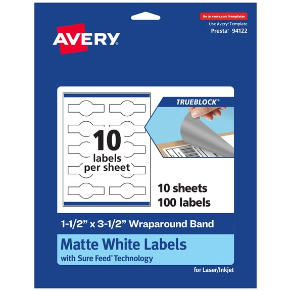 Avery TrueBlock Wraparound Band Labels, 1.5" x 3.5", 100ct