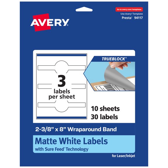 Avery TrueBlock Wraparound Band Labels, 2-3/8" x 8", 30ct
