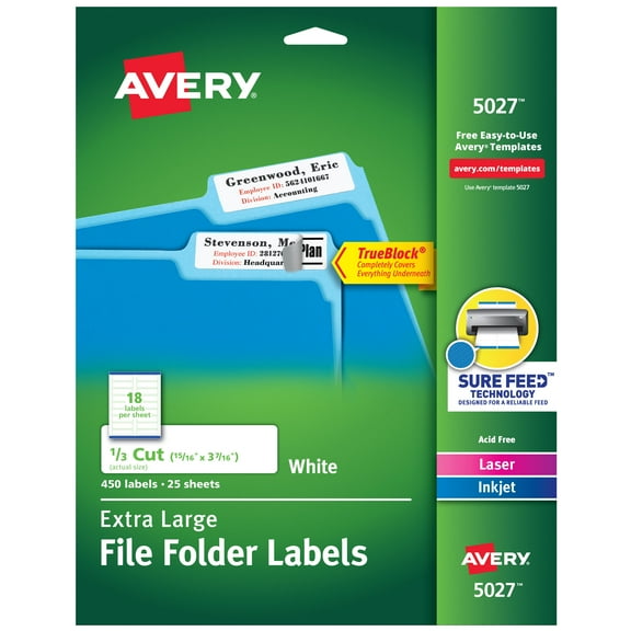 Avery TrueBlock Extra Large File Folder Labels, White(5027)