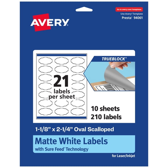 Avery TrueBlock Oval Scalloped Labels, 1-1/8" x 2-1/4", 210ct