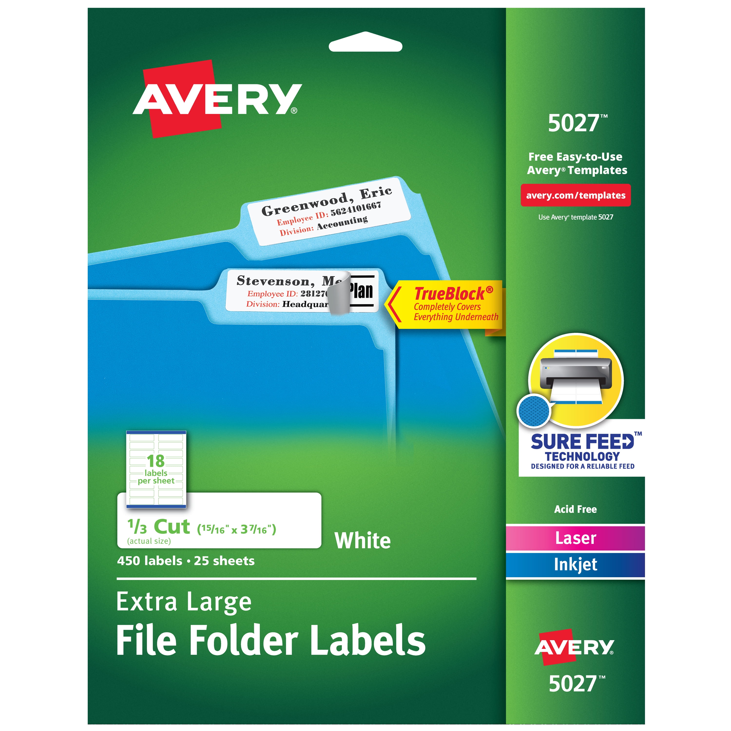 Avery White Extra Large Self-Adhesive File Folder Labels, 450-Pack