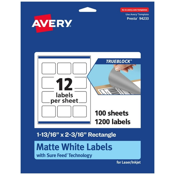 Avery TrueBlock Rectangle Labels, 1-13/16" x 2-3/16", 1,200ct