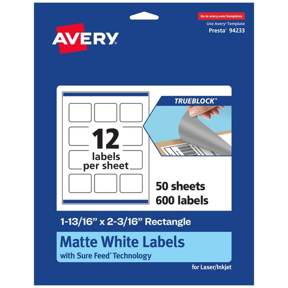 Avery TrueBlock Rectangle Labels, 1-13/16" x 2-3/16", 600ct