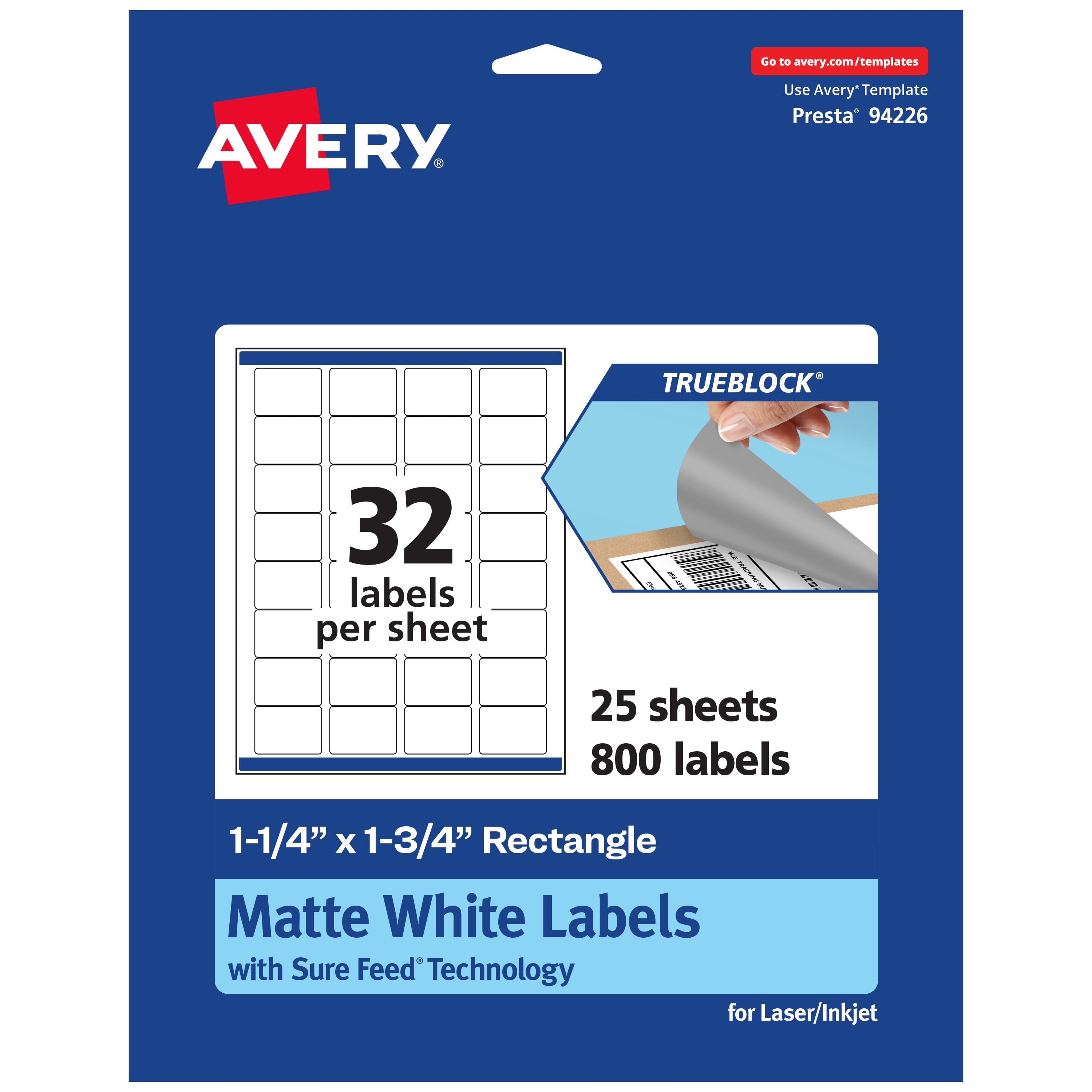 Avery TrueBlock Rectangle Labels, 1.25" x 1.75", 800ct