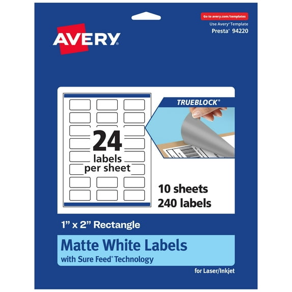 Avery TrueBlock Rectangle Labels, 1" x 2", 240ct