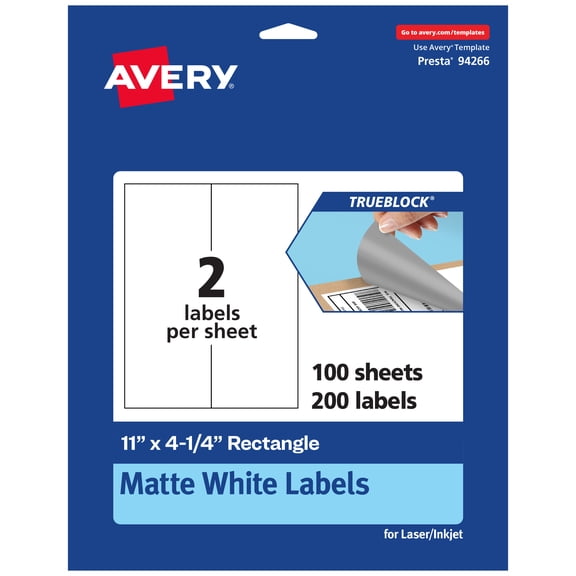 Avery TrueBlock Rectangle Labels, 11" x 4.25", 200ct