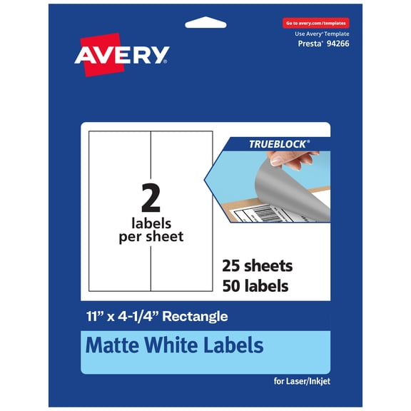 Avery TrueBlock Rectangle Labels, 11" x 4.25", 50ct
