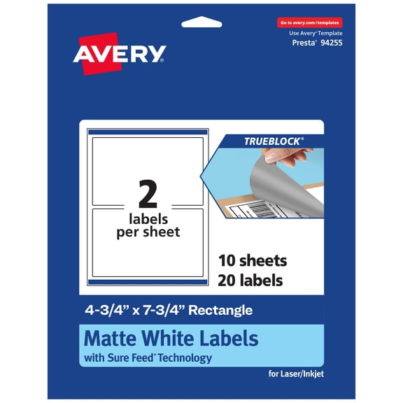 Avery TrueBlock Rectangle Labels, 4.75" x 7.75", 20ct