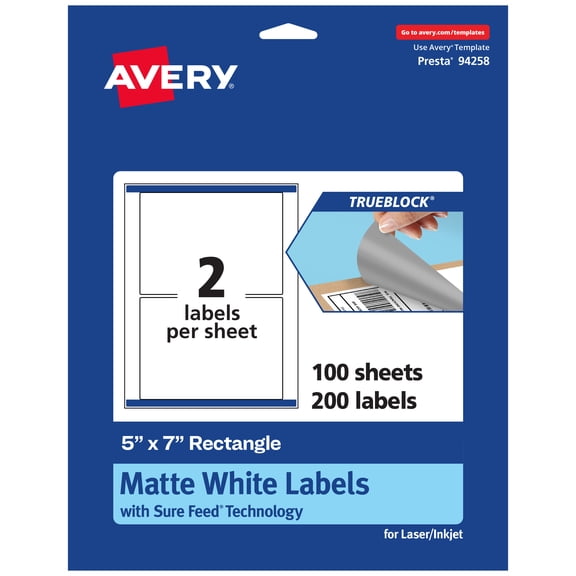 Avery TrueBlock Rectangle Labels, 5" x 7", 200ct