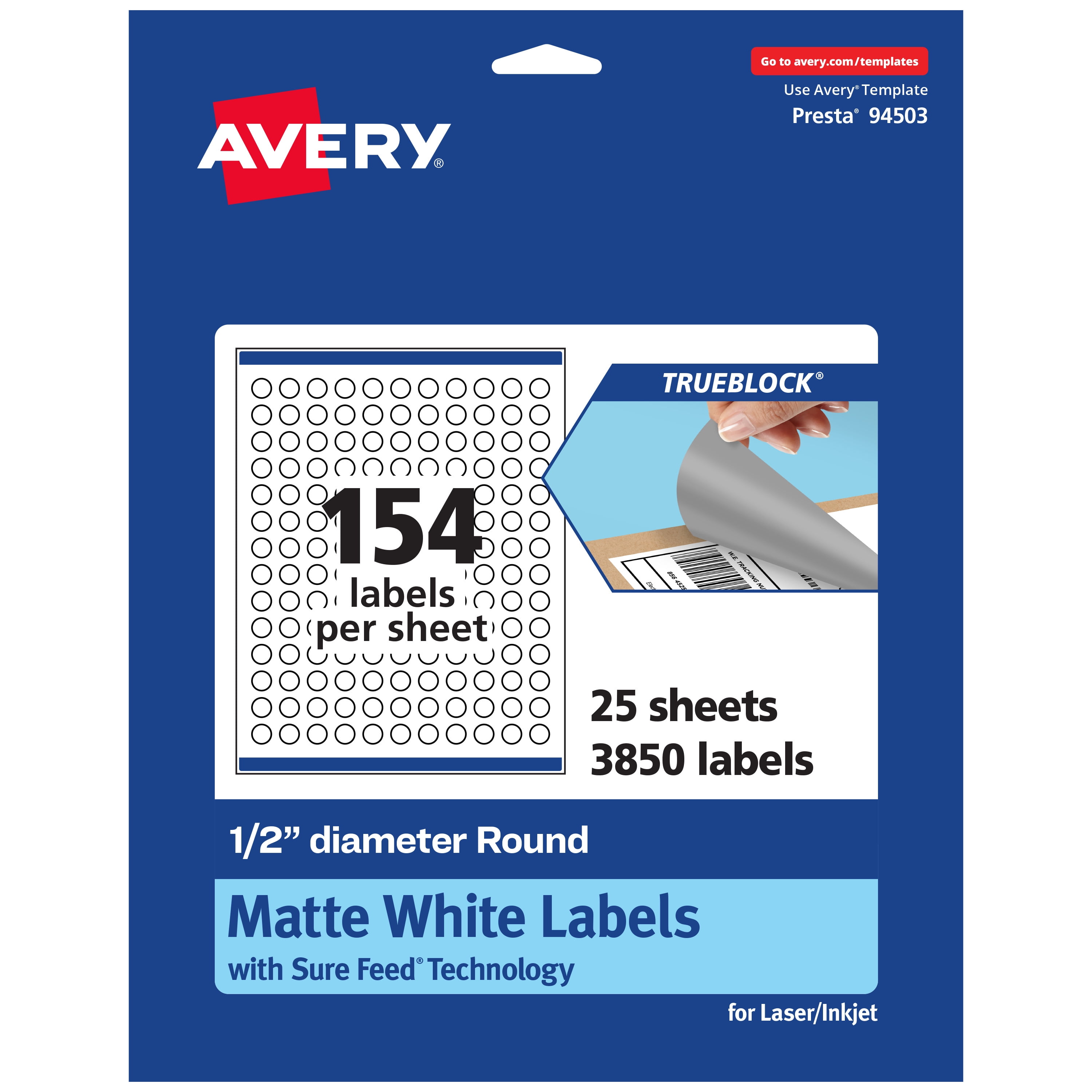 Avery TrueBlock Round Labels, 0.5" Diameter, 3,850ct
