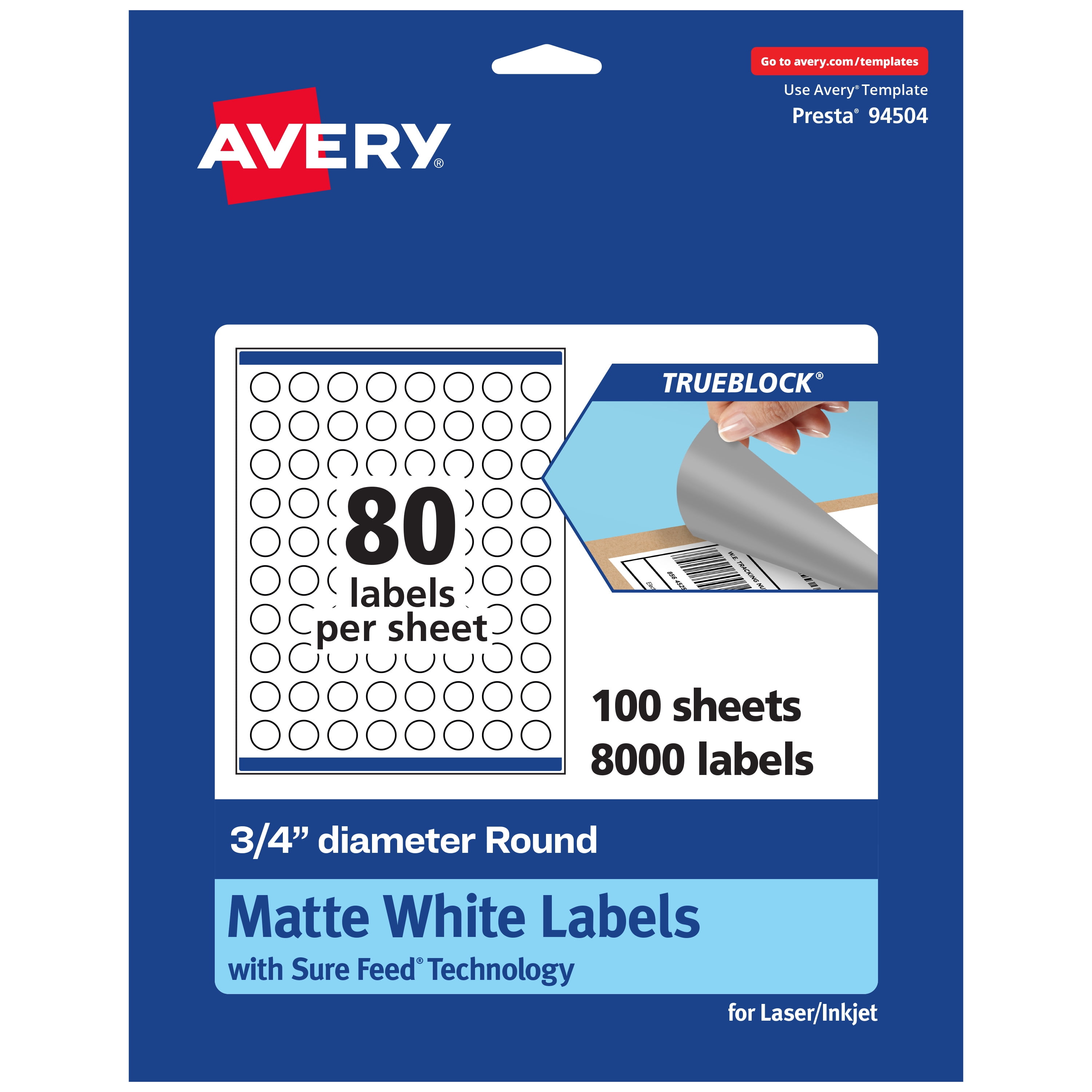 Avery TrueBlock Round Labels, 0.75" Diameter, 8,000ct