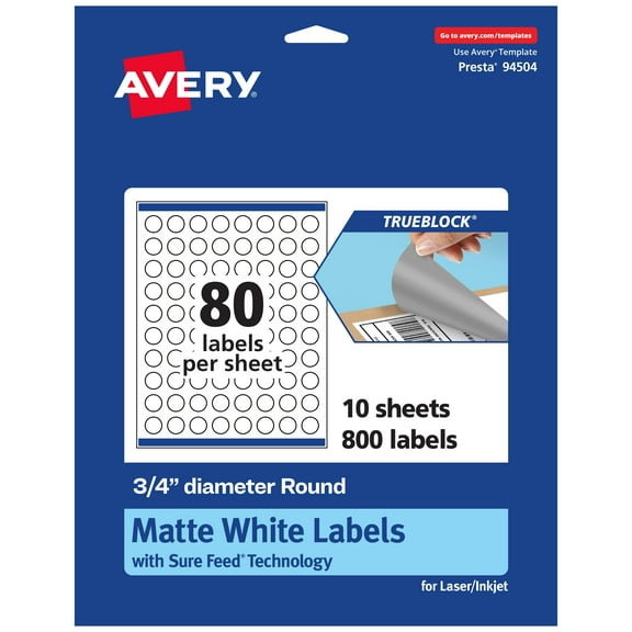 Avery TrueBlock Round Labels, 0.75" Diameter, 800ct