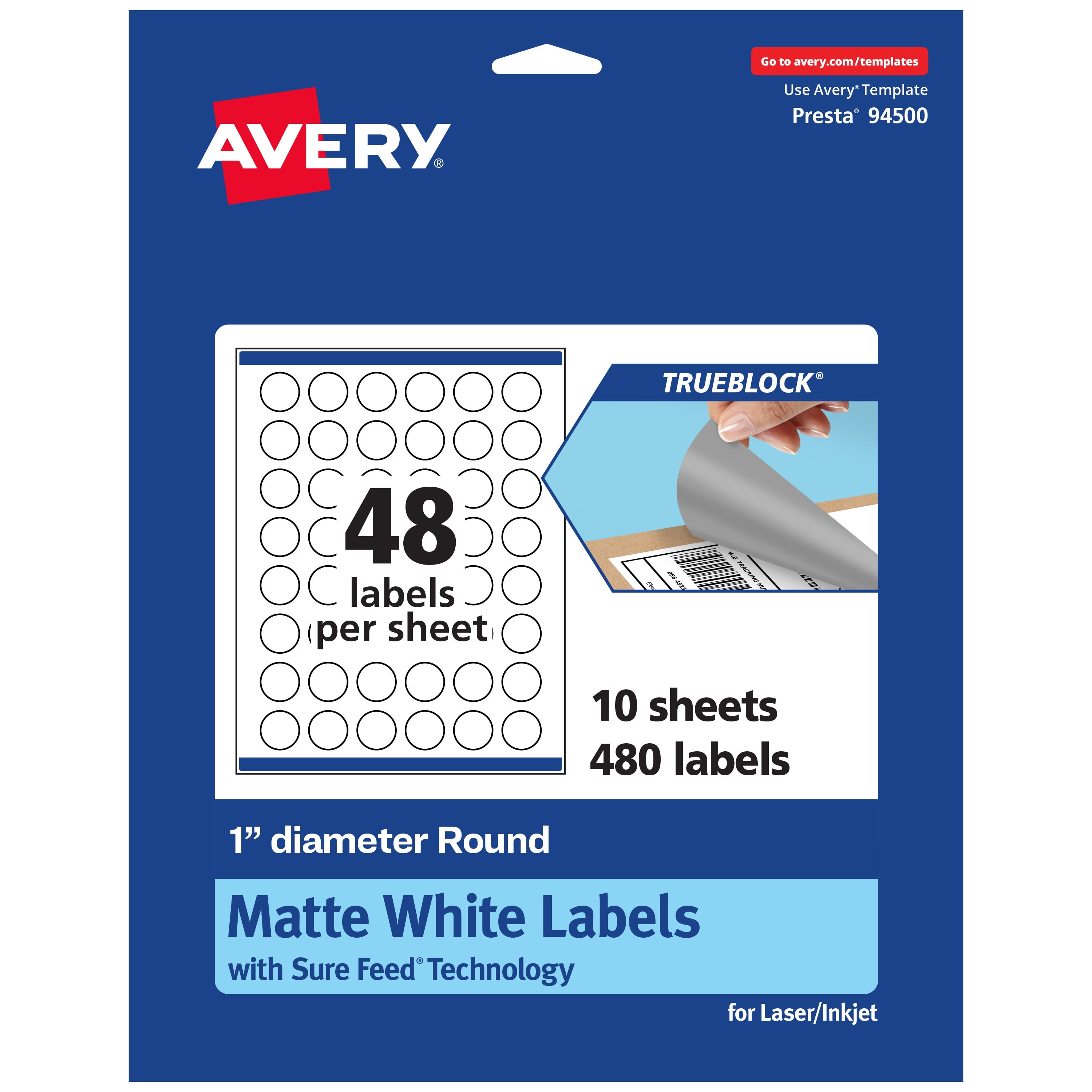 Avery TrueBlock Round Labels, 1" Diameter, 480ct
