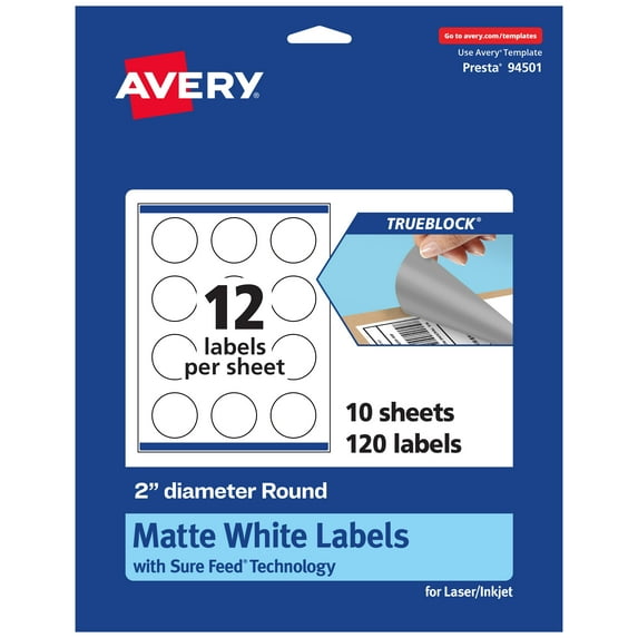 Avery TrueBlock Round Labels, 2" Diameter, 120ct