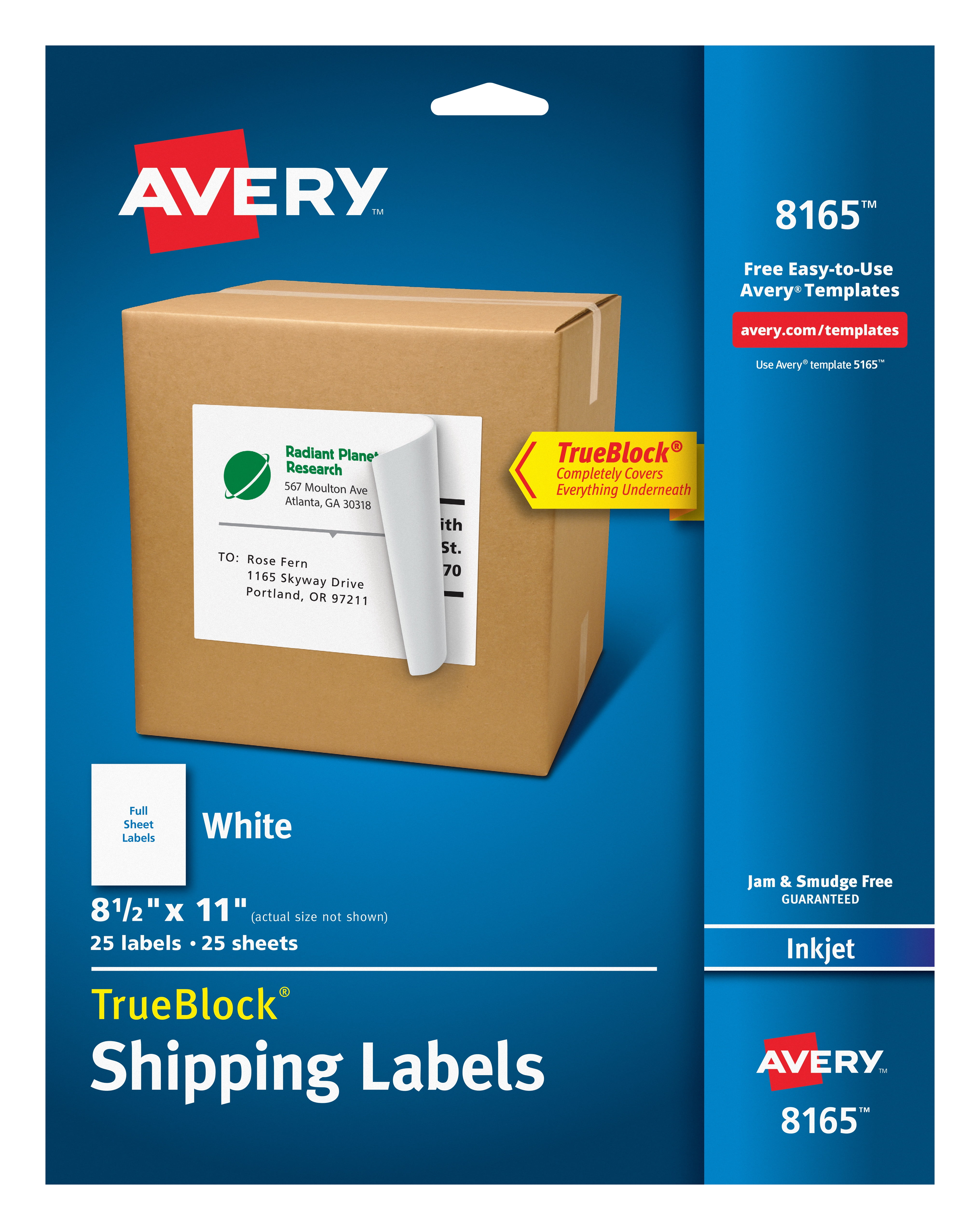 Avery TrueBlock Shipping Labels, 8-1/2" x 11", 25 Labels (8165)