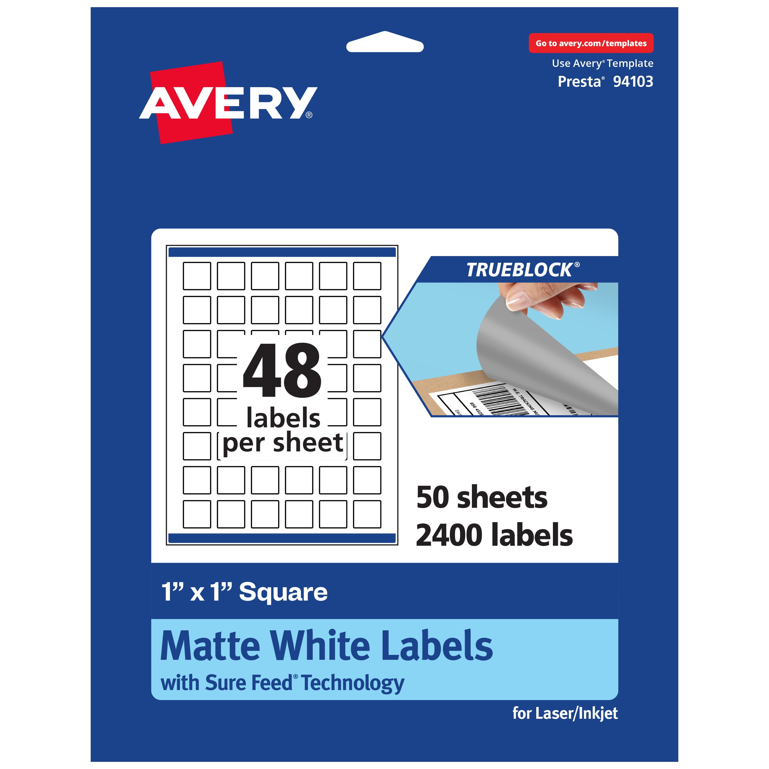 Avery TrueBlock Square Labels, 1" x 1", 2,400ct