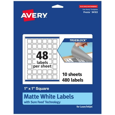 Avery TrueBlock White Square Labels, 1" x 1", 480ct