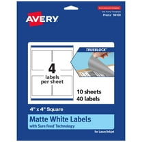 Avery TrueBlock White Square Labels, 4" x 4", 40ct