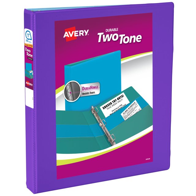 Avery TwoTone Durable View 3 Ring Binder, 1 Inch Slant Rings, Violet