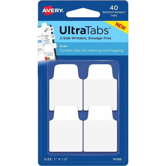 Avery; Ultra Tabs Repositionable Mini Tabs - 40 Tab(s) - 10 Tab(s)/Set - Clear Film, White Paper Tab(s) - 4 | Bundle of 5 Packs