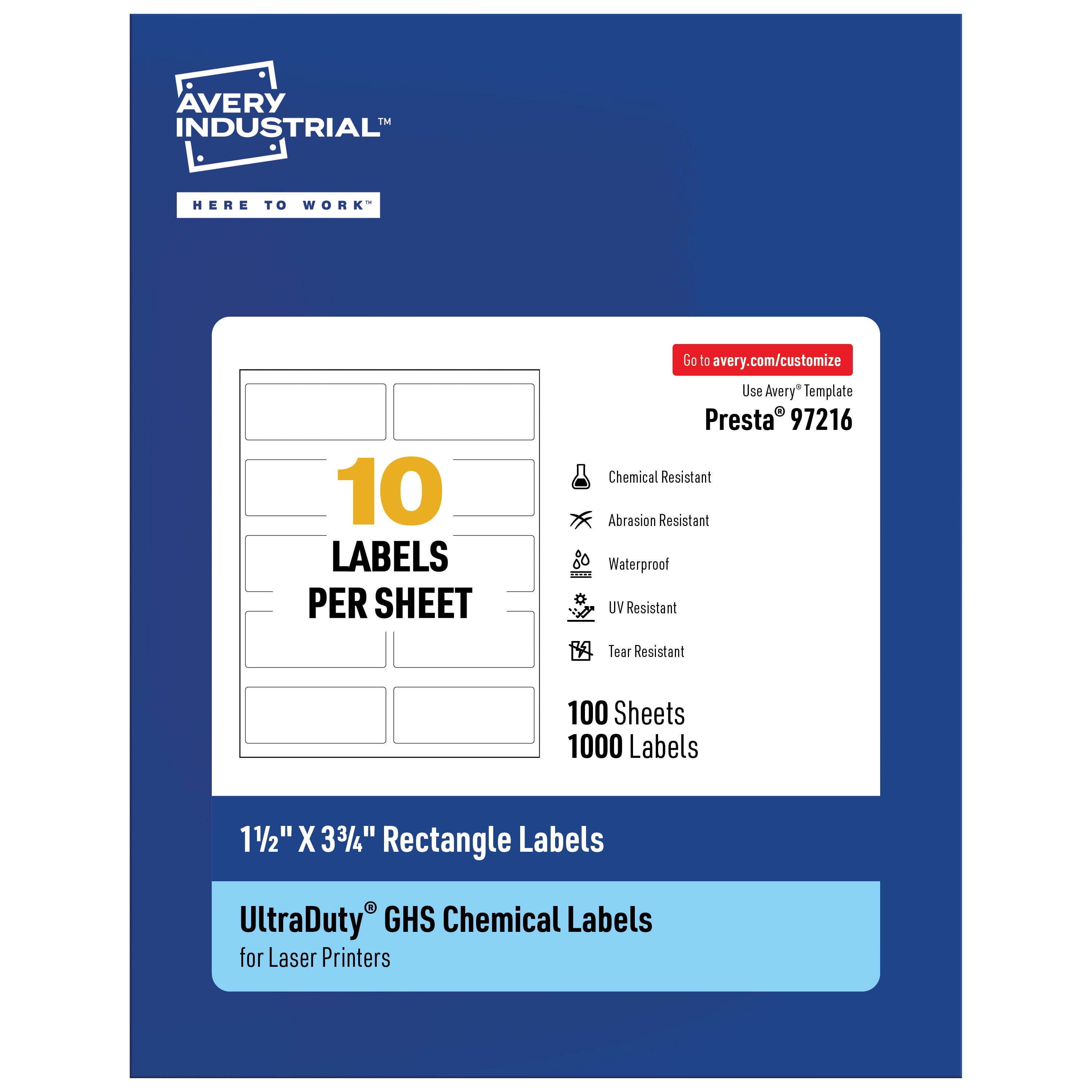 Avery UltraDuty GHS Labels 1-1/2" x 3-3/4", 1000 Ct, Laser Printer ...