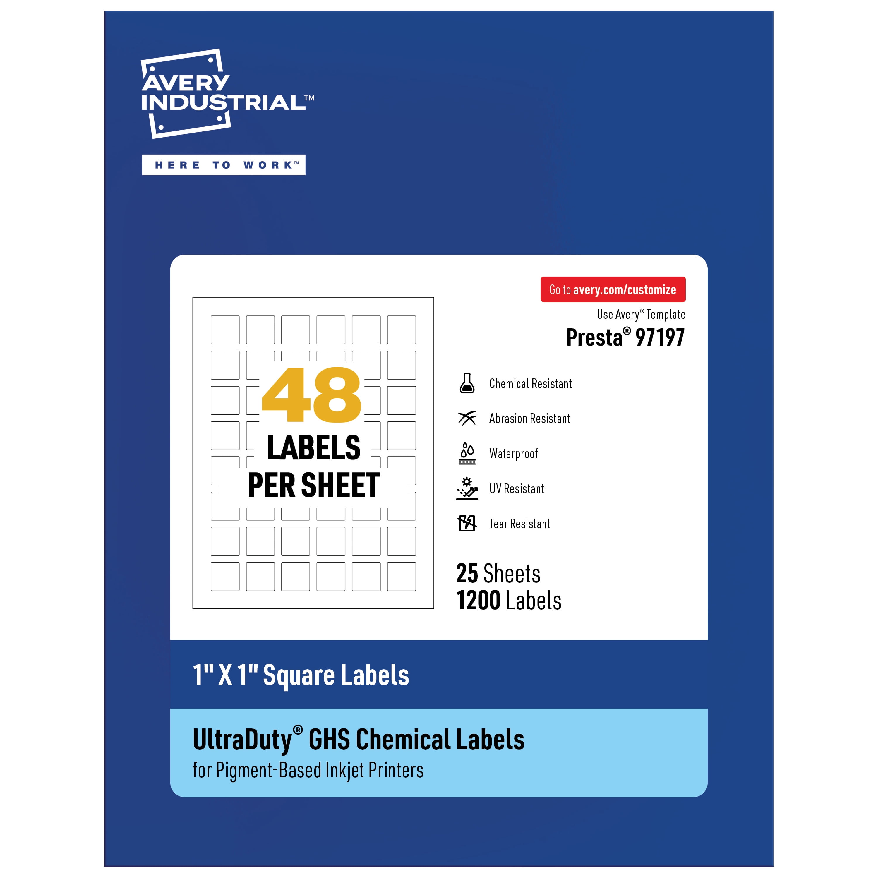 Avery UltraDuty GHS Labels, Waterproof, 1 X 1 Inch Square Labels, Pack ...