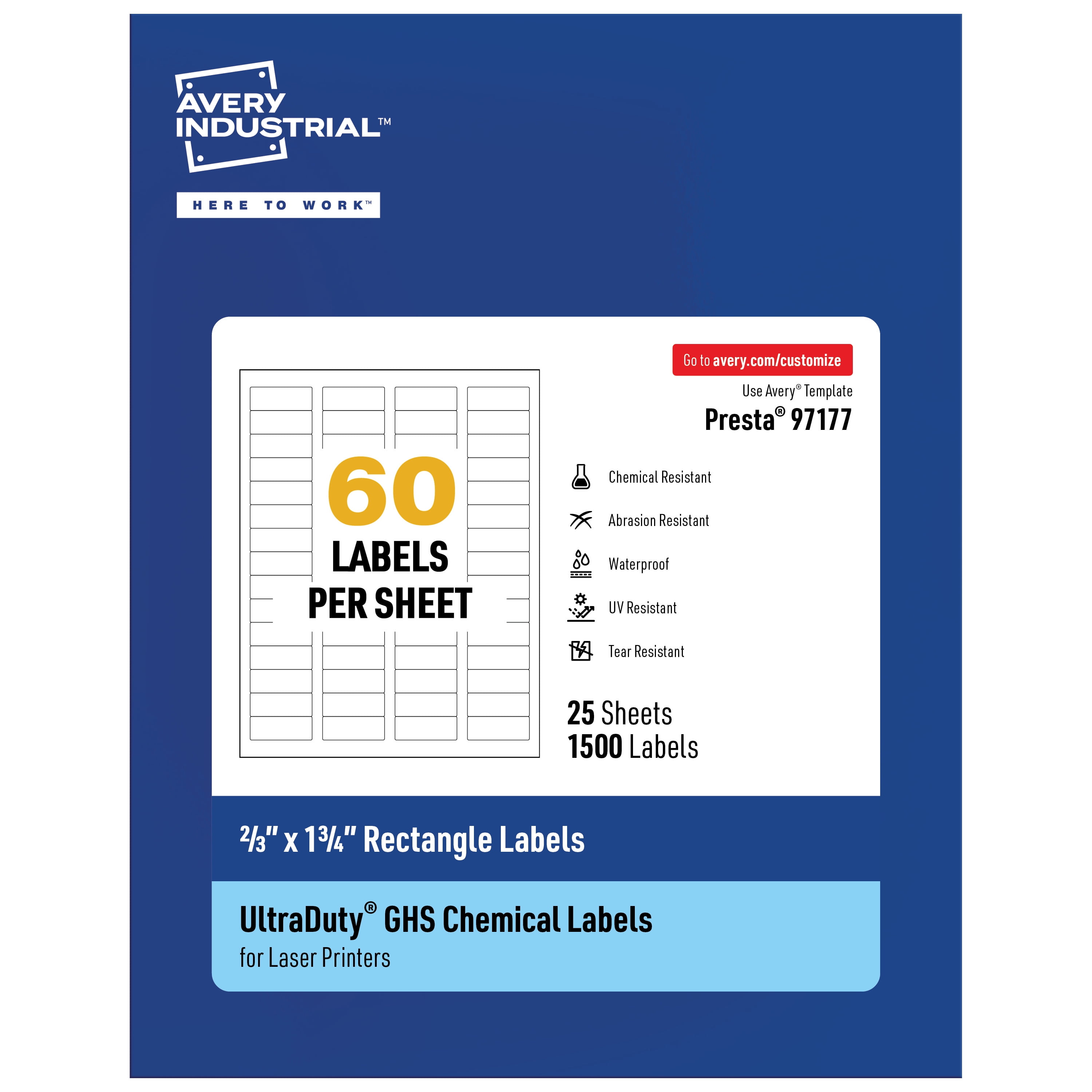 Avery UltraDuty GHS Labels, Waterproof, 2/3" x 1-3/4" Inch Rectangle ...