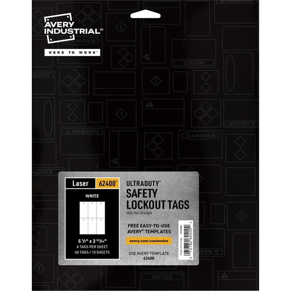 Avery UltraDuty Lock Out Tag Out Hang Tags 2.92" Length x 5.50" Width, 60 / Pack, Plastic, White