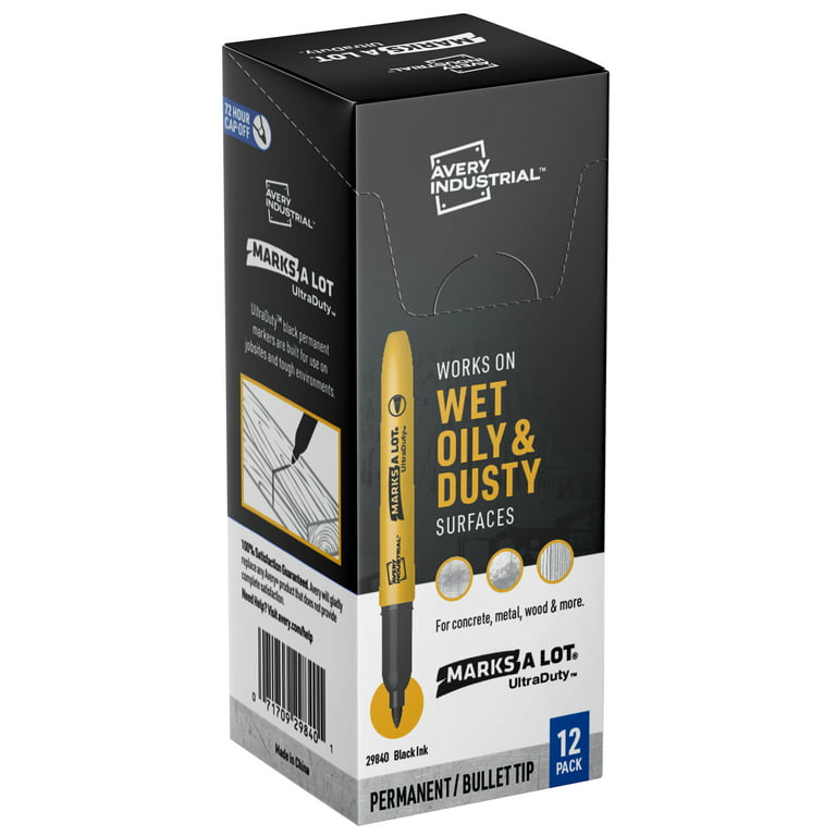 Avery UltraDuty Marks A Lot Permanent Markers, Bullet Tip, Water Resistant,  Industrial Grade Ink, 12 Black Markers (29840) 