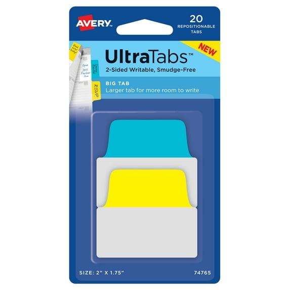 Avery UltraTabs, Big Tab, Writable, 2" x 1.75", Primary, 20ct (74765)