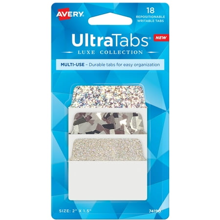 Avery Ultrabs Luxe, Multi-Use Style, 2" x 1.5", Film, Write-on Tab, Assorted Silver, 18 Tabs