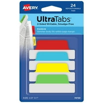 Avery Ultratabs, Margin Style, 2.5" x 1", Paper, Write-on Tab, Assorted Bright Colors, 24 Tabs