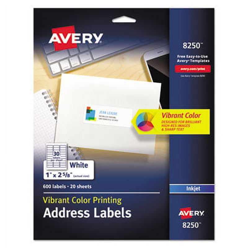 Avery Vibrant Inkjet Color-Print Labels w/ Sure Feed, 1 x 2.63, Matte ...