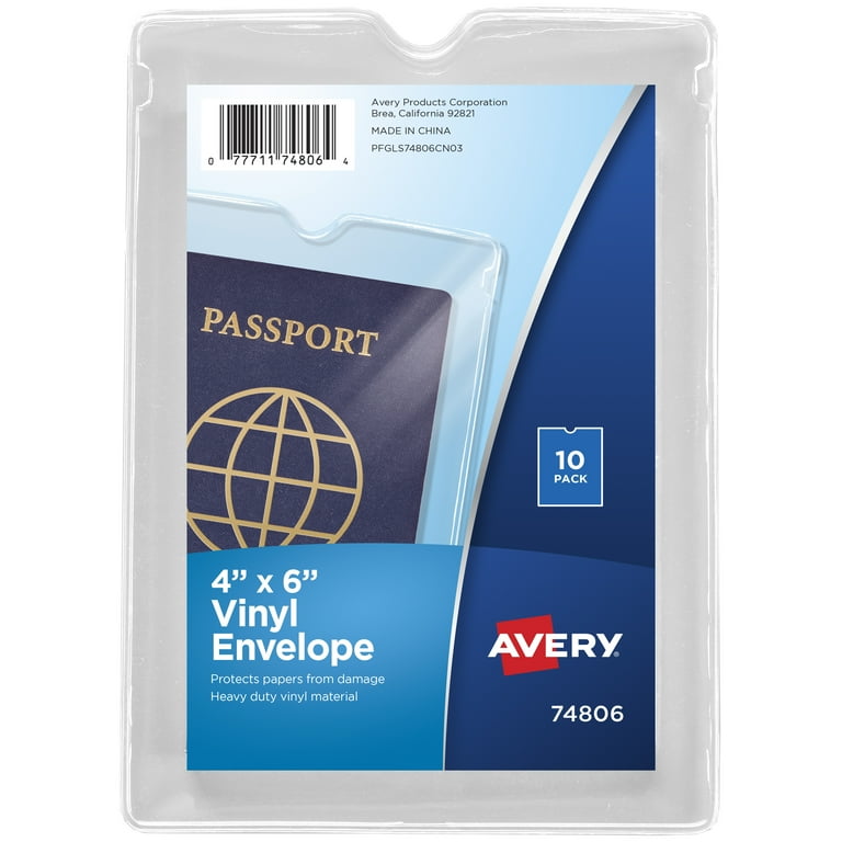 Avery Vinyl File Envelopes, 4 x 6 , 10 Clear Envelopes (74806) 4 x 6  Sheet Size - 30 Sheet Capacity - 1 Pocket(s) - Vinyl - Transparent - 10 /  Pack 