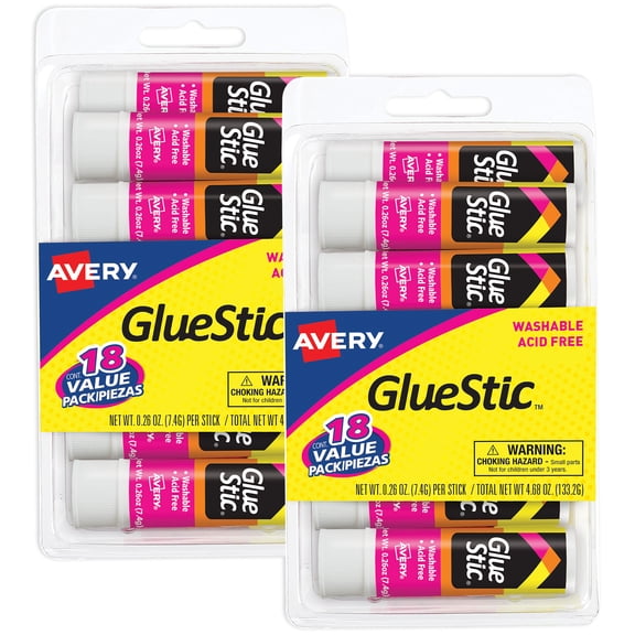 Avery Glue Stic Value Pack, 18 per Pack, 2 Packs (50224)