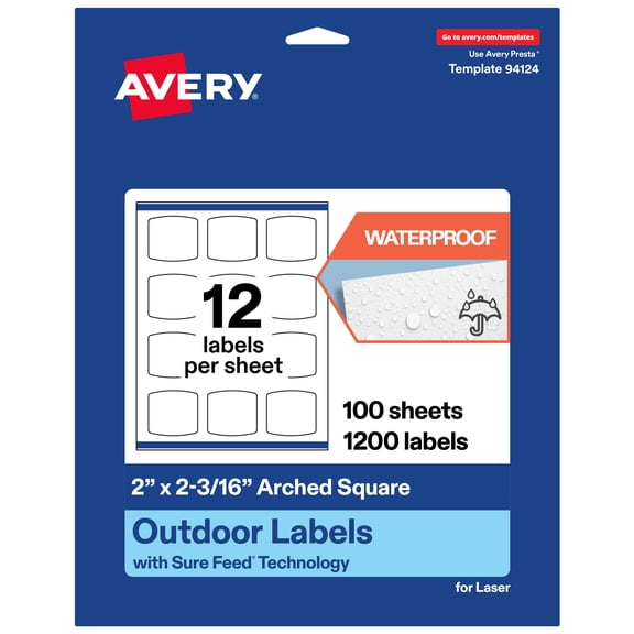Avery Waterproof Arched Square Labels, 2" x 2-3/16", 1200 Total