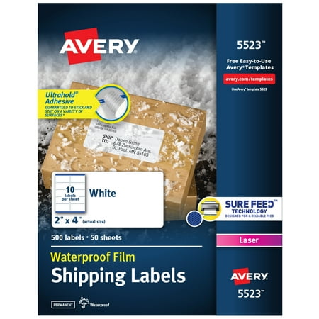 Avery Waterproof Labels, 2" x 4", Laser, 500ct (5523)