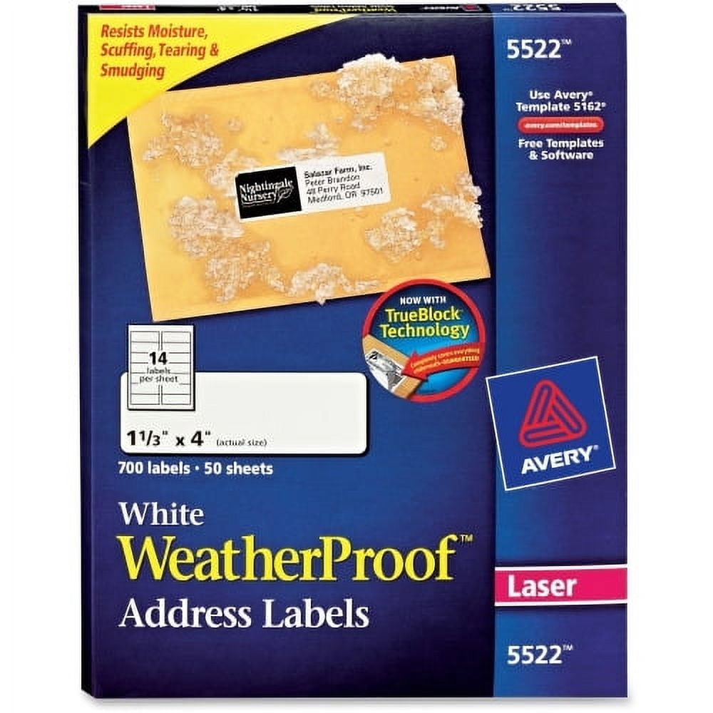 Avery Waterproof Labels, Sure Feed, 11/3 Permanent Adhesive 1.33