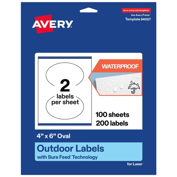 Avery Waterproof Oval Labels with Sure Feed, 4" x 6", 200 Total