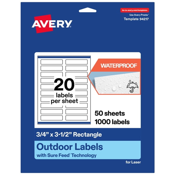 Avery Waterproof Rectangle Labels, 0.75" x 3.5", 1000 Total