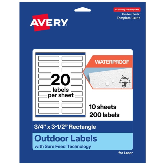 Avery Waterproof Rectangle Labels, 0.75" x 3.5", 200 Total