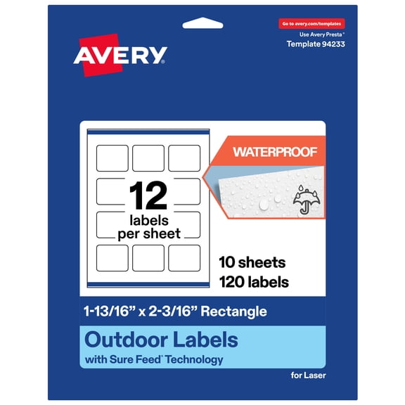 Avery Waterproof Rectangle Labels, 1-13/16" x 2-3/16", 120 Total