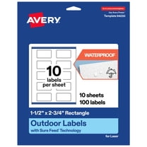 Avery Waterproof Rectangle Labels, 1.5" x 2.75", 100 Total