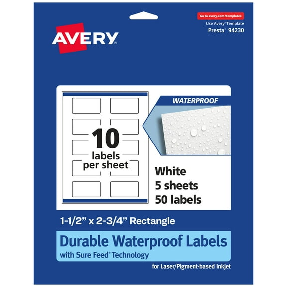 Avery Waterproof Rectangle Labels, 1.5" x 2.75", 50