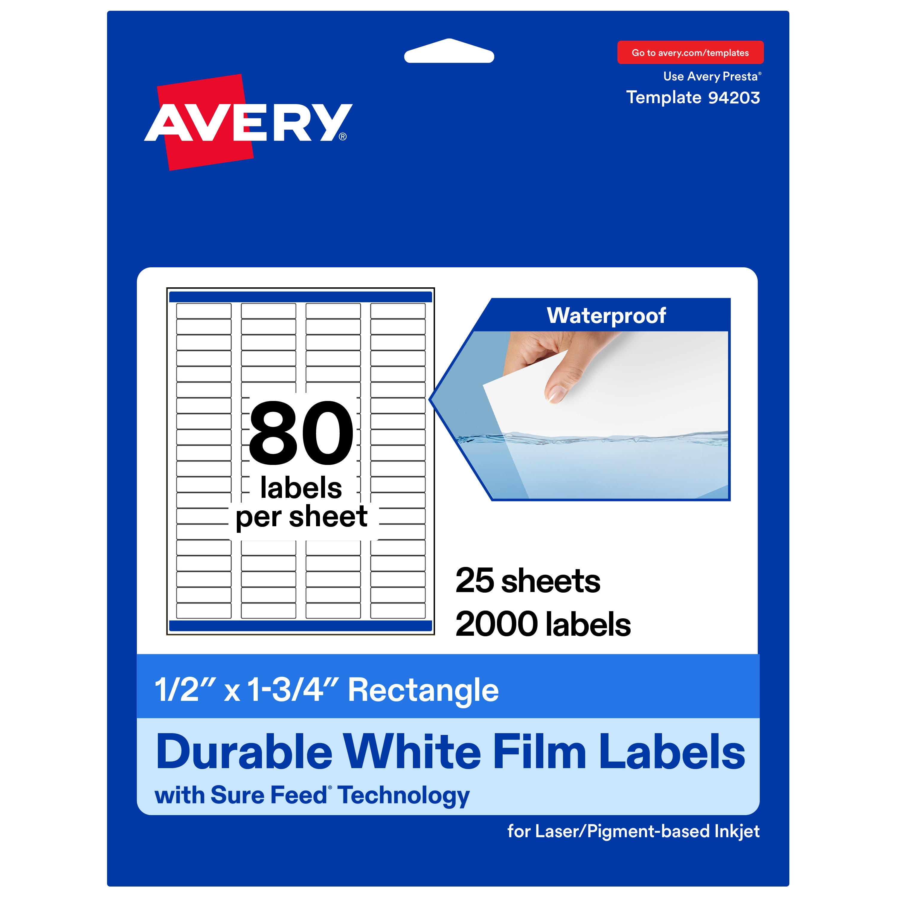 Avery Durable White Rectangle Labels, 0.5" x 1.75", 2000 Total