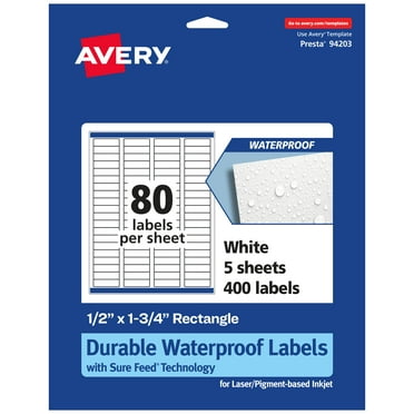 Avery Waterproof Rectangle Labels, .5" x 1.75", 400
